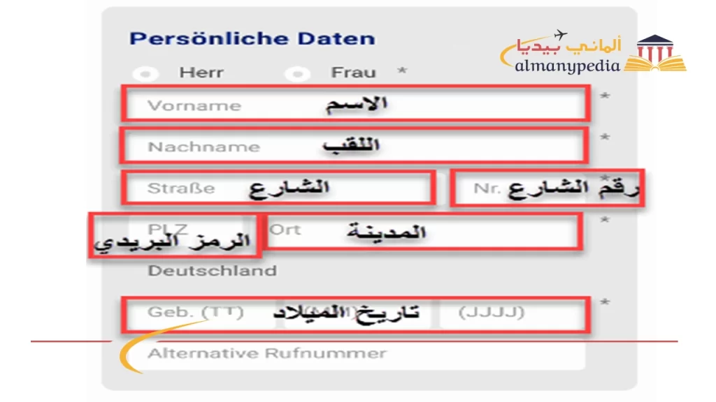 ادخال بيانات المستخدم لتفعيل خط الدي في ألمانيا