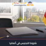 مشهد توضيحي لملف طلب التجنيس بجوار علم ألمانيا