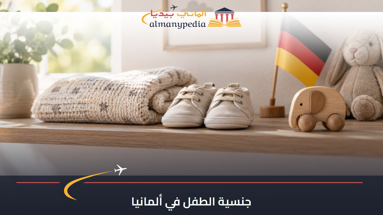 صورة توضيحية لمستلزمات طفل بجوار علم ألمانيا